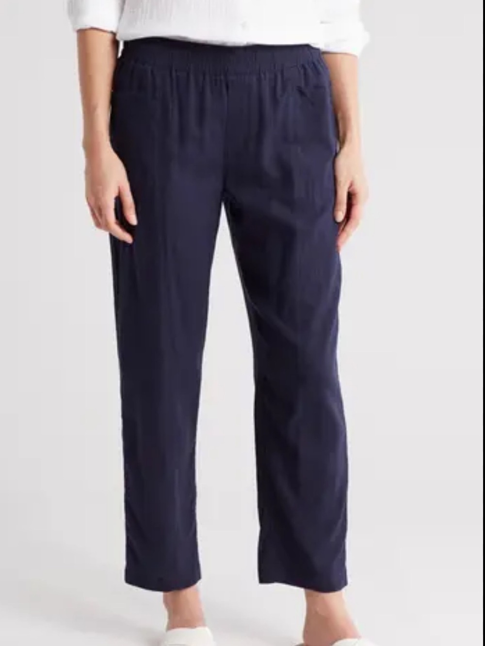 Caslon 100% Linen Navy Blue Pull On Pants Elastic Waist Women’s XS - run big